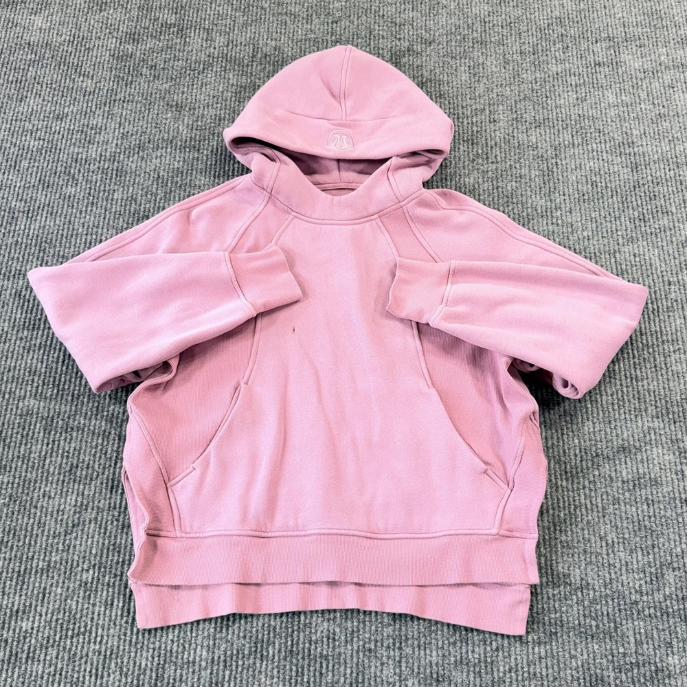 Lululemon Scuba Hoodie Womens XS/S Pink Fleece Pullover Thumbholes Raglan Logo - Picture 2 of 13